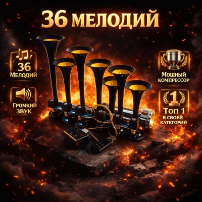 Six Tubes and Thirty-six Tones Car Music Horn Lorry Electric air Horn Metal Tube Music air Horn With Button