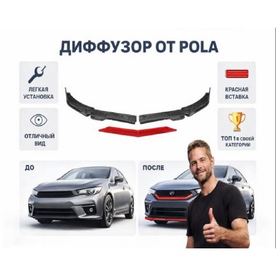 Honghang Automotive Accessories Factory 4-ступенчатый губчатый универсальный диффузор-спойлер для переднего бампера для всех автомобилей типа T - купить на tuningdom.ru