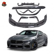 Обвес из Углеродного Волокна для Bmw M8: Черный V-образный Бампер, Диффузор, Боковые Юбки.