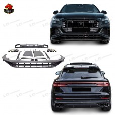 Карбоновый Комплект для Audi Q8: Передняя Губа, Диффузор, Выхлопная Система. Черный. Углеродное Волокно.