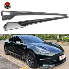 Боковые Юбки V-стиля из Углеродного Волокна для Tesla Model 3. Черный Блеск!