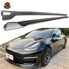 Боковые Юбки из Углеродного Волокна для Tesla Model 3 - Сила V в Черном.