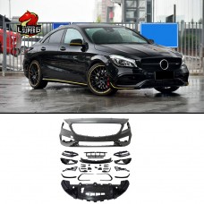 Бампер для Mercedes-benz Cla-klasse, Черный Пластик, Комплект 2013-2019.