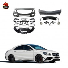 Комплект Бампера для Mercedes-benz Cla-klasse, Черный Пластик, 2013-2019.