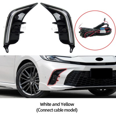 Дневные ходовые огни Toyota Camry белого цвета с желтым