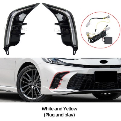 Дневные ходовые огни Toyota Camry белого цвета с желтым