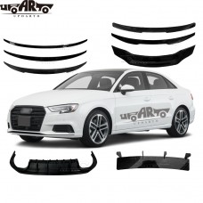 Новые Кузовные Детали для Audi A3: Задний Бампер, Диффузор, Спойлер. Цвет - Черный.