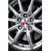 Колпачки на ступицу Mitsubishi 58 мм заглушки в литые диски Митсубиси серебро с красным, набор 4 шт