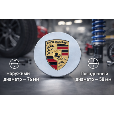 Колпачки ступицы Porsche 76 мм, 4 шт. Заглушки для дисков Порше зеркальные, эмблема на колеса авто
