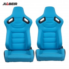 Jbr1053 2pcs Universal Blue Leather Sport Bucket Racing Car Seats