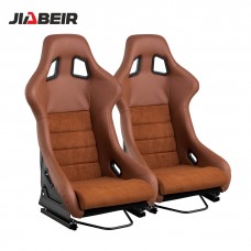 Jbr1097 Fixed Brown Leather With Suede Fiberglass Glitter Back Racing Bucket Seats