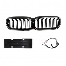 Car Front Kidney Grill Grille Double Slat LED Gloss Black Front Kidney Mesh Grill For Bmw 5 series G38 2021