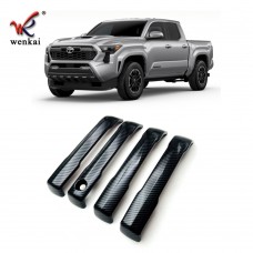 Car Accessories Exterior Side Door Handle Cover Trim For Toyota Tacoma 2024 2025 ABS Carbon Fiber Black 4pcs