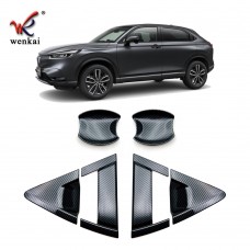 For Honda Vezel HR-V 2021 2022 Carbon Fiber ABS Car Front Rear Door Bowl Cover Trim Car Exterior Sticker Accessories