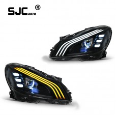 SJC Auto Car For Mercedes-Benz w204 refitted 2011-2014 LED Headlight C Class C180 C200  laser double-lens headlamp assembly