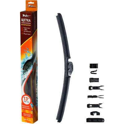 Щетка стеклоочистителя 330 мм (13) бескаркасная, 10 адаптеров AIRLINE AWBBK330