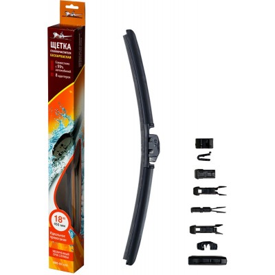 Щетка стеклоочистителя 450 мм (18) бескаркасная, 10 адаптеров AIRLINE AWBBK450