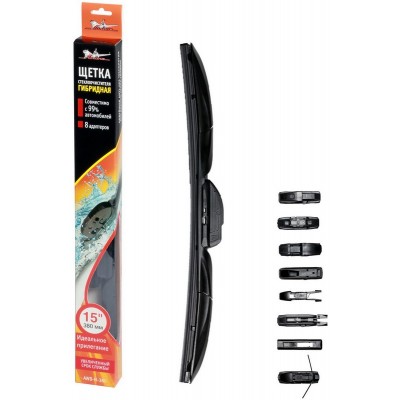 Щетка стеклоочистителя 380 мм (15) гибридная, 3 адаптера AIRLINE AWBH380