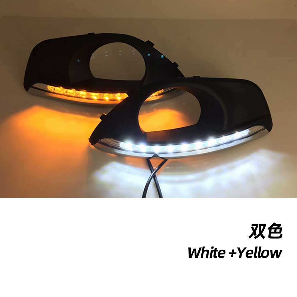 Дневные Ходовые Огни Hyundai Santa Fe, Светодиодные, Белые с Желтым Сигналом, 2013-2020 гг.
