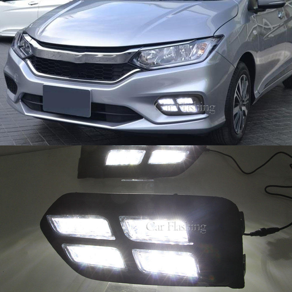 Светодиодные Дневные Ходовые Огни для Honda City Grace, Белый Пластик, 2014-2020 год
