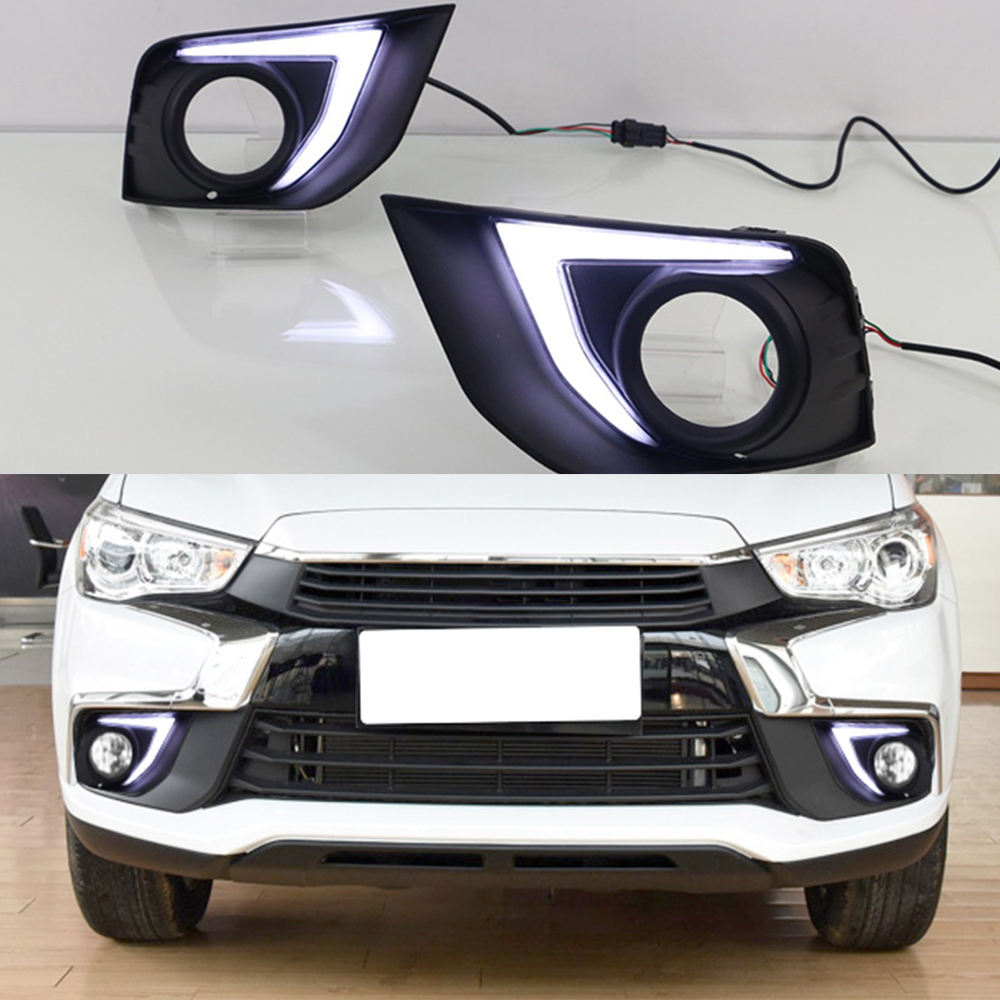 Светодиодные Дневные Ходовые Огни для Mitsubishi Asx Rvr, Белый Abs + Led, Противотуманная Фара с Желтым Сигналом
