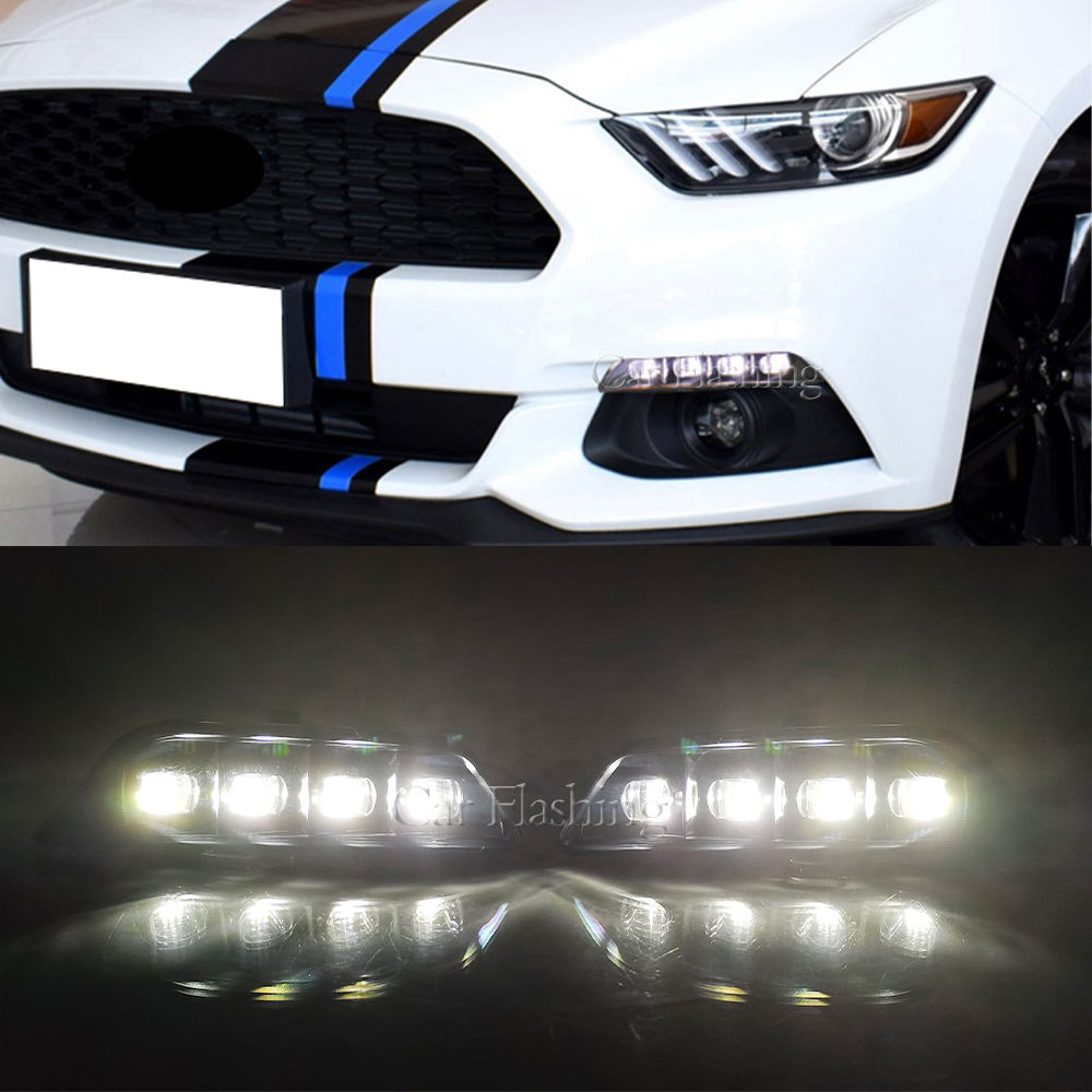 Светодиодные дневные ходовые огни Ford Mustang 2015-2023, водонепроницаемые, желтый поворот, белый цвет
